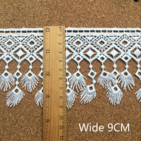 Черно-белая Водорастворимая кружевная ткань, хлопковая вышитая лента по краю для самодельных поделок, платьев, занавесок с кисточками и бахромой