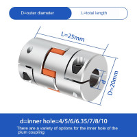 D20L25 Паук Гибкая муфта мотора алюминиевые гибкие челюсти Сливовая муфта 5x8 мм 4 мм 5 мм 6 мм 6,35 мм 7 мм 8 мм 10 мм