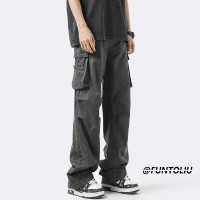 美式降落傘褲子褶皺速乾多口袋伐木工裝褲男款夏季潮牌直筒寬褲