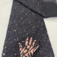 5 ярдов Тюлевая сетка, Африканское кружево, ткань из бисера, кружево 2023, Высококачественная Золотая нигерийская ткань с блестками для пошива свадебного вечернего платья