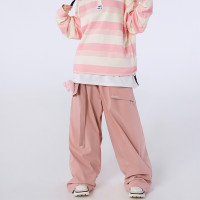 Ren刃川 粉色戶外滑雪褲男女款寬鬆雪褲保暖防風防水單板雙板