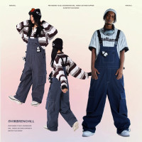 Ren刃川 現貨藍色牛仔連身滑雪服抱嬰袋褲單雙板男女款防水2022新款