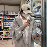 「UUSSAN羽扇絲集」慵懶風連帽加絨衛衣寬鬆休閒外套開衫女2022灰