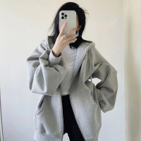 秋季灰色厚棉T外套女春秋款2023新款爆款拉鍊連帽套裝開衫加絨秋款