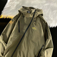 vintage美式軍綠色衝鋒衣外套高級感設計感戶外騎行服山系夾克衫