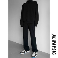 oversize褲子男款春秋高中生衛褲美式直筒高級感垂感純黑色休閒褲