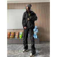 美式機能衝鋒褲戶外防風防水情侶工裝褲子高街直筒拉鍊微喇休閒褲