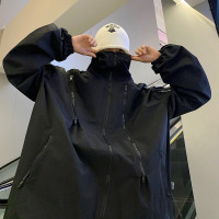 美式高街vibe上衣男ins多拉鍊連帽衝鋒衣夾克oversize機能風外套