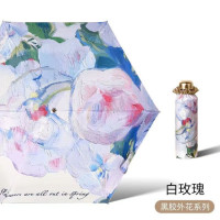 Маленький ручной Компактный Зонт, зонтик для картины маслом розы, розовый с разноцветными цветами, дорожный УФ-зонтик, женский зонтик