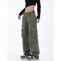 美式復古街頭風潮牌大口袋工裝褲長褲男女直筒寬鬆BF休閒褲子ins