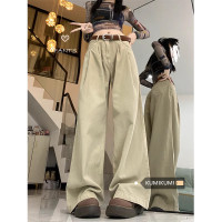 美式復古休閒褲直筒褲女秋季牛仔褲高腰垂感顯瘦闊腿褲拖地長褲子