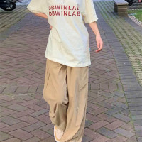 褲子日系慵懶墜感女春秋2023新款卡其色休閒褲直筒秋季爆款潮ins