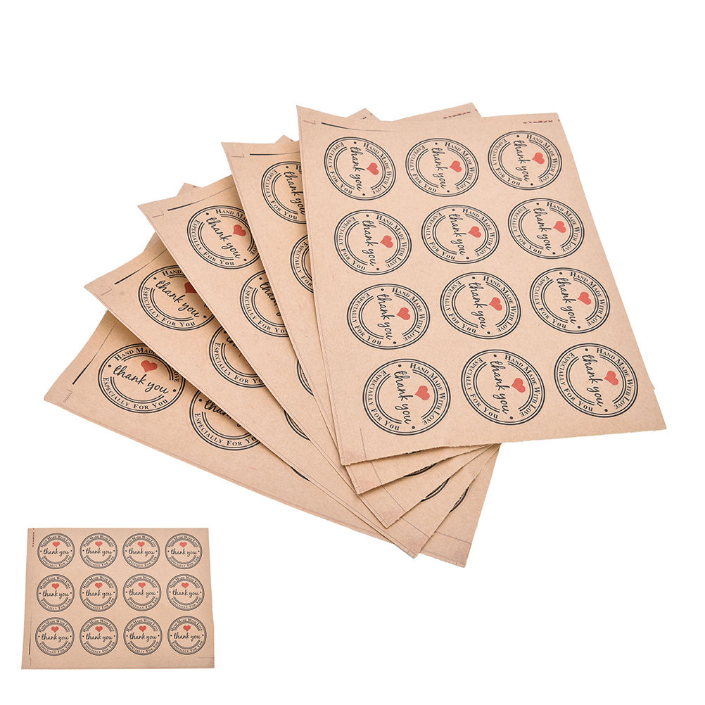 5Sheets/60pcs Love Thank You Self-adhesive Stickers Kraft Label Thank You Stickers Gifts Custom Round Labels Paper Bag