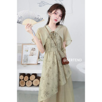 SERTEND新中式輕國風吊帶兩件式洋裝女收腰顯瘦氣質裙子套裝