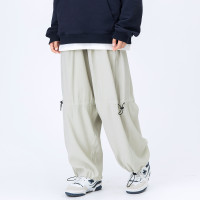 MANNSTU 秋季寬鬆日系闊腿長褲女 中性風鬆緊抽繩直筒休閒褲男