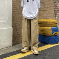 MOMMAE 潮牌ins日系簡約工裝褲男女復古寬鬆直筒闊腿長褲休閒褲子