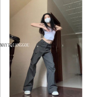 175高個子加長版180美式辣妹灰色工裝褲女夏季高街窄版直筒休閒褲