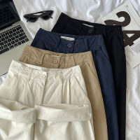 時尚氣質純色復古休閒褲2023春季新款寬鬆高腰百搭垂感闊腿長褲子