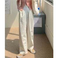 米白色褲子女長褲闊腿褲工裝褲夏季直筒休閒褲西裝褲韓系風格穿搭