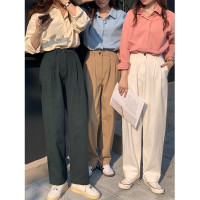 復古多色百搭直筒褲女早秋季新款高腰韓版chic顯瘦遮跨休閒長褲子