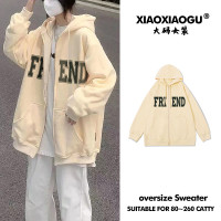 歐美高街hiphop外套女春秋薄款開衫oversize學生大尺碼拉鍊連帽運動衫