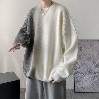 網紅漸層毛衣男寬鬆慵懶ins港風圓領套頭針織衫秋冬加厚休閒毛衫
