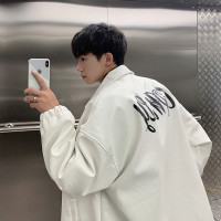 美式vibe國潮高街外套潮牌痞帥炸街男oversize字母印花機車皮夾克