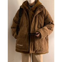 燈芯絨立領鋪棉外套夾克美式復古vintage假兩件羊羔毛連帽鋪棉外套外套ins