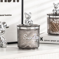 炫彩透明桌面收纳罐创意小熊棉签筒ins风家居用品有盖牙签盒批发