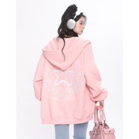 AONW國潮牌春秋壓印星星衛衣女連帽開衫小眾設計感寬鬆連帽外套