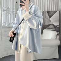 國潮刺繡假兩件襯衫外套男ins潮小眾港風寬鬆高級設計感長袖襯衫