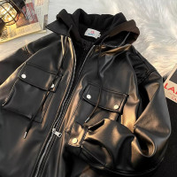 多情爵士  美式復古PU皮機車夾克男高街ins潮牌假兩件皮衣外套