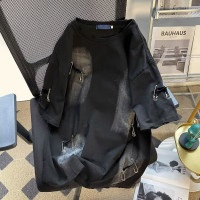 廢土風破洞T恤潮牌歐美街頭破壞感重磅短袖男設計感小眾半袖大尺碼