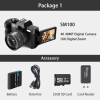 Цифровая камера G-Anica для фотосъемки и видео, 4K, 48 МП, видеокамера для YouTube с откидным экраном 180 °, 16-кратным цифровым зумом