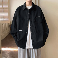 高級感重磅長袖襯衫男春秋情侶美式潮牌男生痞帥夾克襯衫工裝外套