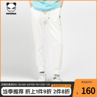 Hipanda你好熊貓設計潮牌國潮休閒褲女熊貓貓咪耳朵印花針織衛褲