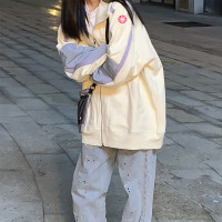 開衫美式衛衣女春秋季潮高級感復古純棉oversize拼色外套ins小眾