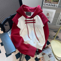 美式港風chic撞色插肩袖衛衣女春秋薄款oversize情侶休閒連帽外套