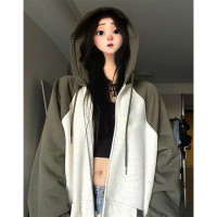 美式工裝撞色棒球服拉鍊外套女夾克加絨冬設計感連帽春秋衛褲厚棉T