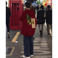 連帽運動衫外套女2023秋季新款寬鬆設計感小眾慵懶風酒紅色上衣外套