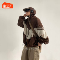 夏日系復古廓形夾克男女學生百搭寬鬆拼色戶外防曬衣服工裝外套