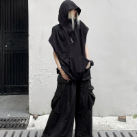 宋秀妍 SENIORS 原創暗黑高級感拉鍊帽衫T恤背心高街寬鬆無袖衛衣