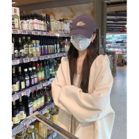 秋季白色厚棉T外套女2023新款春秋款拉鍊開衫薄款連帽韓系慵懶風厚