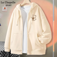 拉夏貝爾衛衣外套女春秋款2023新款大尺碼開衫連帽設計感秋季上衣X