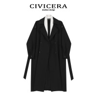 西維賽拉/CIVICERA 薄款絲巾風衣女春秋2023新款寬鬆長版外套大衣