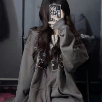 國潮牌衛衣女春秋2023新款寬鬆oversize刺繡開衫bf慵懶風外套爆款