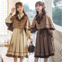 法式復古羅莉塔jk洋裝女秋冬季學院風閨蜜裝公主裙鬥篷套裝裙子