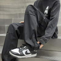 黑色工裝闊腿褲女2023新款衝鋒機能風拉鍊高級小眾設計感直筒褲子