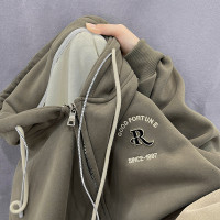 寬鬆衛衣女裝春秋慵懶風美式復古加厚連帽拉鍊開衫洋派銀狐絨外套