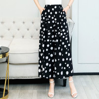 夏季薄款高腰棉綢闊腿褲裙褲女大尺碼休閒九分褲垂感闊腿褲碎花女褲